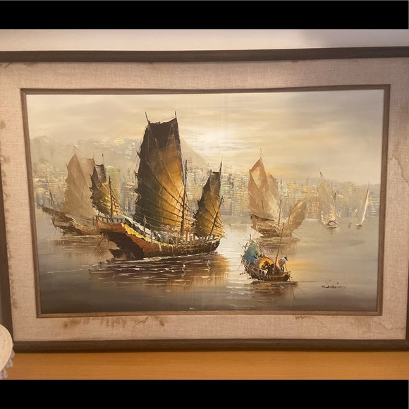 Jove wang original painting signed framed.